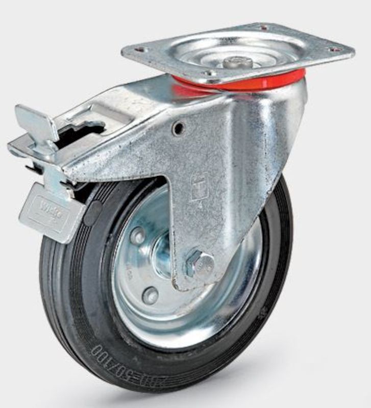 Halvelastiskt hjul på stålfälg, länkhjul med broms