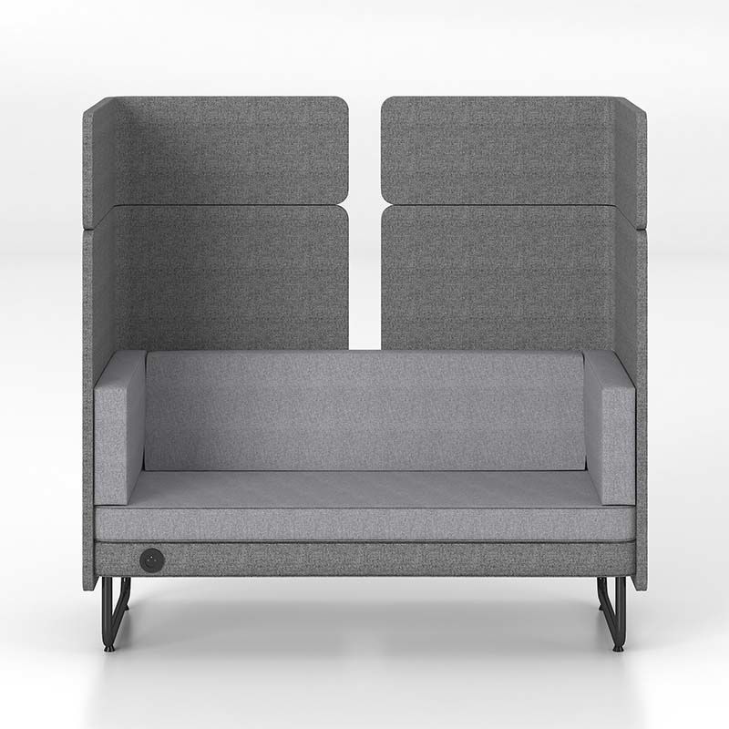 Ljudabsorberande soffa Nelson, 2-sits, ljusgrå sits/grå panel med svart stativ