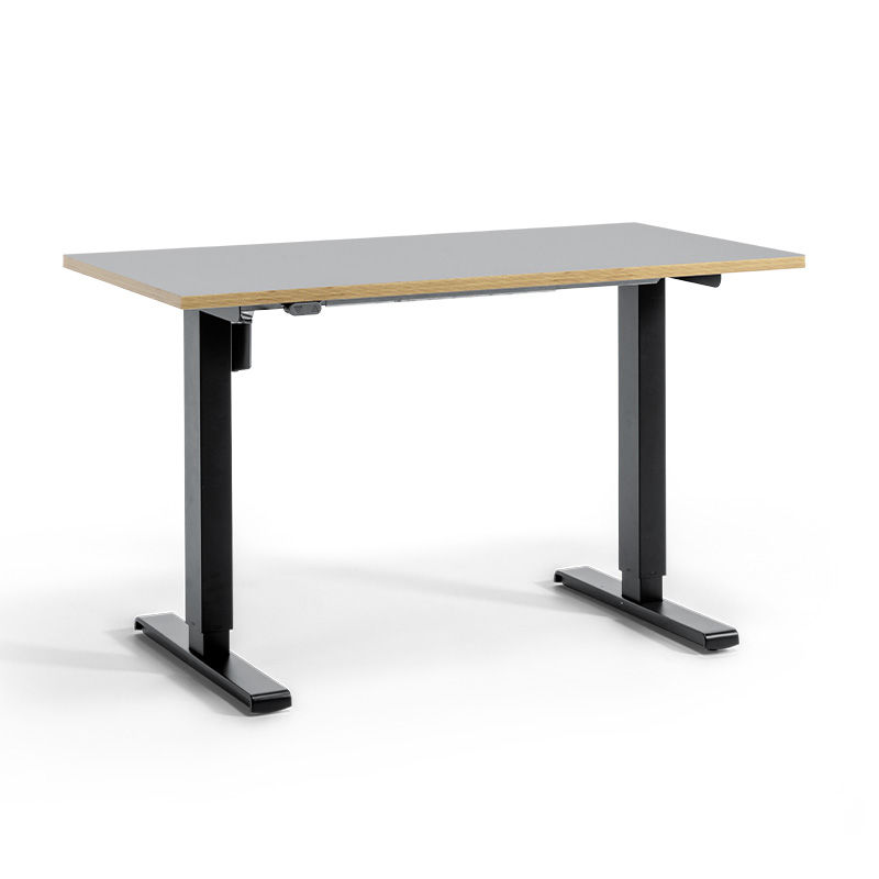 Höj och sänkbart skrivbord Lage, rak, LxB 1200x600 mm, mörkgrå med dekorkant/svart
